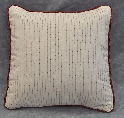 Corded Square Pillow made w Ralph Lauren Cold Spring Red Pinstripe Fabric 12" - Image 1 of 2