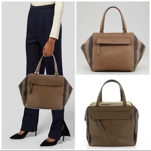 Fendi Foresta Boston Pequin Striped Suede & Leather Box Tote Satchel Bag - Picture 1 of 16