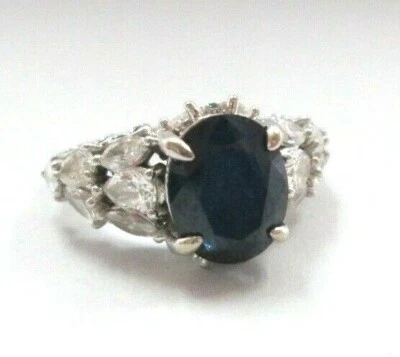 Stunning Custom Made 14K Wh Gold Blue Sapphire Diamonds Engagement Ring $11,000 - Image 1 of 4