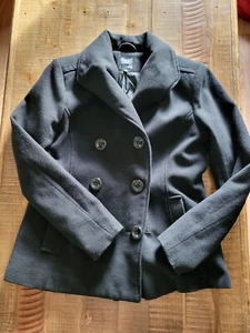 Abrigo grande de guisantes para mujer Rampage talla L negro doble pecho chaqueta bolsillos forrados - Imagen 1 de 9