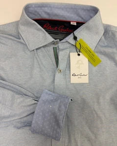 Robert Graham Shirt Men XXL Tight Stretchy Button Up Pique Cotton Flip-Cuff Blue - Picture 1 of 17