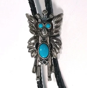 Kachina Bolokrawatte gemarkt Sancrest R silberfarben schwarz Kordel  - Bild 1 von 8