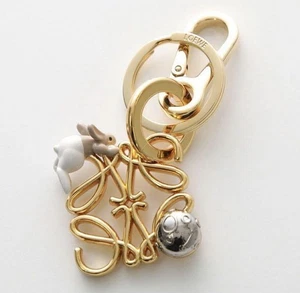 LOEWE Suna Fujita Rabbit and Moon Anagram Charm Gold Keychain Fashion Accessory - Picture 1 of 5
