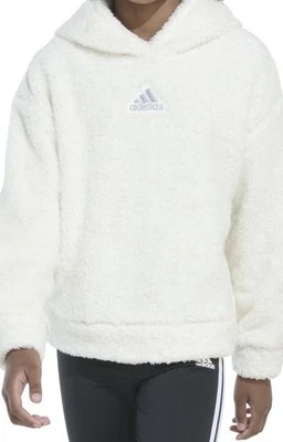 adidas Girls Cozy White Furry Sherpa Hoodie Size L (14) Brand New‼️ - Image 1 of 4
