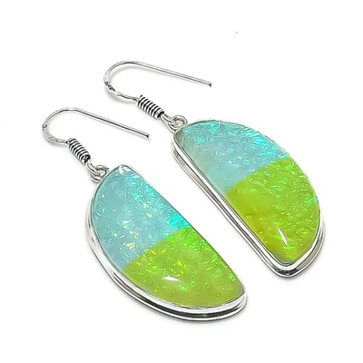 Pendiente de joyería de plata de ley 925 con piedras preciosas de ópalo triplete verde 2,17" j262 Foto 1 de 2