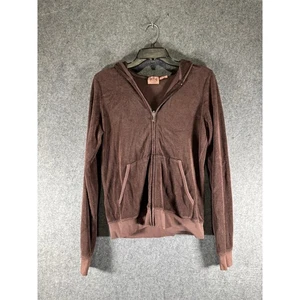 Juicy Couture Hoodie Womens L Zip Up Brown Velour Logo Casual Y2K 90s Streetwear - Picture 1 of 7