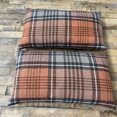 Rectangle Decorative Fall Pillows 18" Orange Plaid Feather Filled Zip Cozy - Image 1 of 4