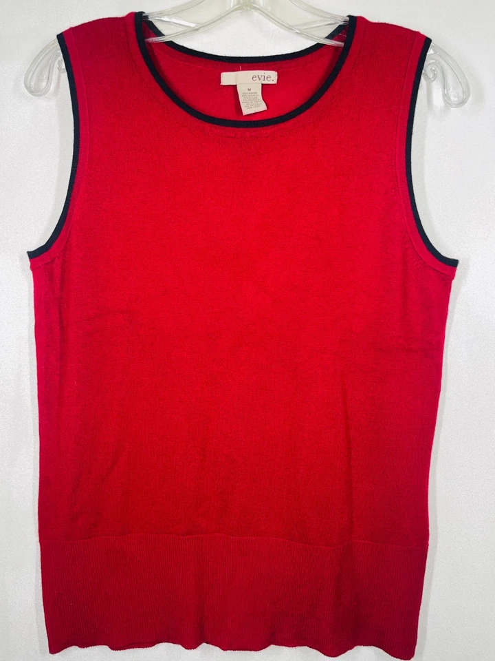 Evie Mujer Mediana Vintage Rojo Negro Suéter Camiseta sin Mangas Camisa Negocios Suave Cálida Foto 1 de 4