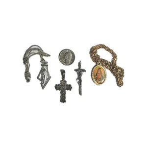 Vintage 925 Crucifix Virgin Mary gold tone 195 Steel Virgin Mary  Jesus Crucifix - Picture 1 of 12