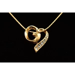 Givenchy Vintage Logo Necklace Gold G Pendant Heart Crystal Signed 1980s BinBD - Picture 1 of 12