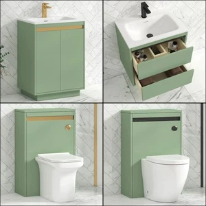 Bathroom Vanity Unit Undrilled Stone Basin Sink Green Cabinet Storage BTW WC Pan - Picture 1 of 105