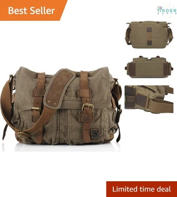 Bolso Mensajero Mediano de Cuero de Lona para Laptop para Hombres Duradero Informal Foto 1 de 4