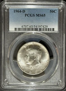 1964-D SILVER KENNEDY HALF DOLLAR BU UNC MINT STATE COIN PCGS MS65 - Picture 1 of 2