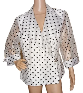 R & M Richards 16W Elegant Evening Light Chiffon Jacket White Black Dots T55 - Picture 1 of 11