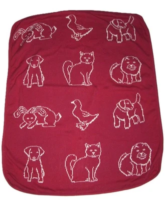 Винтажное двустороннее красное кремовое детское одеяло Martha Stewart для кошки собаки утки кролика 1999 - Изображение 1 из 3