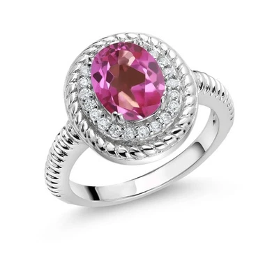 2.46 Ct Oval Pink Mystic Topaz 925 Sterling Silver Halo Engagement Ring - Image 1 of 3