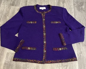 St. John Damen Strick Lila Blazer Jacke Classic Collection Marie Grau Gr. 12 - Bild 1 von 14