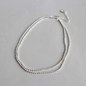 925 Sterling Silver 2-Layered Beaded Beads Anklet Women A2589-B - Picture 1 of 3