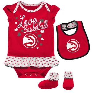 Outerstuff NBA Newborn Atlanta Hawks Little Sweet Creeper/Bib & Bootie Set - Picture 1 of 7