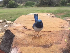 Fairy Wren Bird Blue With Metal Feet - Picture 1 of 6