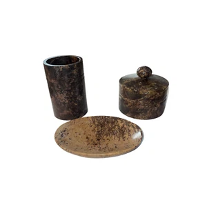 Hand Crafted Soapstone Bathroom Organizer Set - Soapdish, Toothbrush Holder - Picture 1 of 2