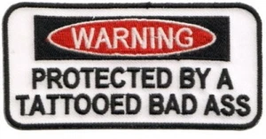 Parche de motociclista bordado rudo tatuado protegido por advertencia - Imagen 1 de 1