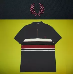 Shirt mit Reißverschluss FRED PERRY (L) 100% BAUMWOLLE PERFEKT!!! Golf Tennis schwarz - Bild 1 von 8