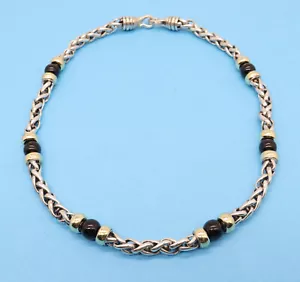 Collana Catena Grano Argento Sterling 14k Oro Giallo Perline Onice Onice - Foto 1 di 5