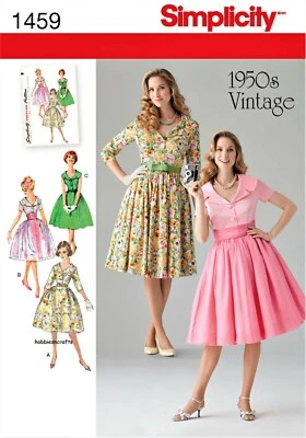 SIMPLICITY 1459 MISSES & PETITE 1950's VINTAGE DRESS Sizes 8-16 & 16-24 - Image 1 of 4