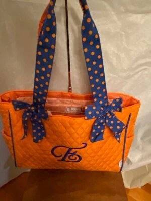 Bolso de Mano Belvah Grande Acolchado Grande Naranja-Azul Cinta Acento Monograma E  Foto 1 de 4
