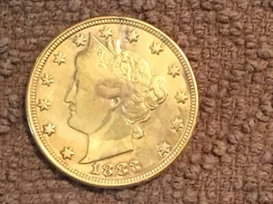 1883 No Cents Liberty Head 'V' Nickel Gold Plated Racketeer Nickel Uncertified - Bild 1 von 2