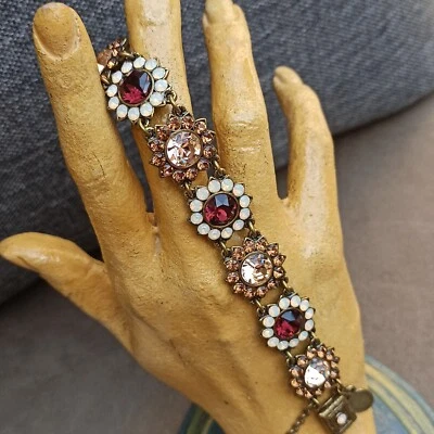 Michal Negrin Bracelet & Swarovski Crystals Sun Flowers Art Deco Chunky Gift Box - Image 1 of 4