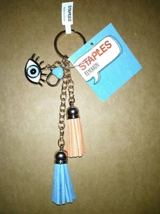 Auge golden 2 Quasten lustige Charms orange blau Schlüsselanhänger Schlüsselanhängsel 6" 15 cm Neu mit Etikett - Bild 1 von 2