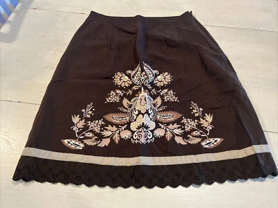 Falda Ann Taylor LOFT para mujer 4 marrón bordada línea A Foto 1 de 4