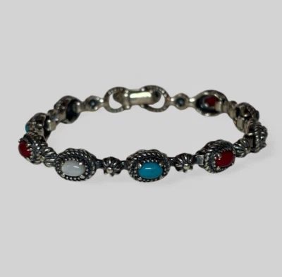 Carolyn Pollack American West 纯银 925 多宝石手链 7.5 英寸 — 第 1/4 张图片