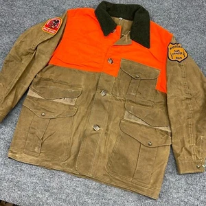 Giacca da caccia vintage Filson in tessuto di latta 42 marrone arancione cerato olio made in USA - Foto 1 di 13