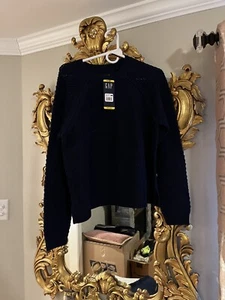 Gap Women's Textured Reverse Stockinette Knit Long Sleeve Sweater blue Medium A2 - Picture 1 of 5