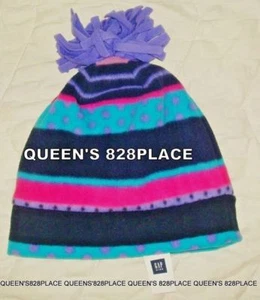 Nwt Gap Kids Fleece Beanie Hat S/M Pink Blue Purple Stripe Dot Pom Pom New - Picture 1 of 1
