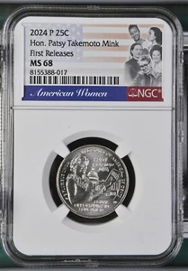 2024 P Patsy Takemoto Mink Womens Quarter NGC MS 68 First Releases 8155388-017 - Picture 1 of 2