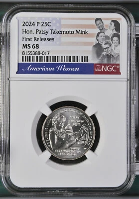 2024 P Patsy Takemoto Mink Womens Quarter NGC MS 68 First Releases 8155388-017 - Image 1 of 2