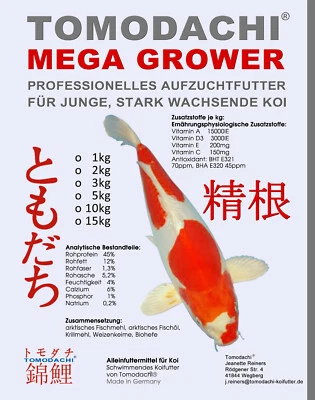 TOMODACHI MEGA GROWER Koifutter Wachstumsfutter Koi Aufzuchtfutter Jungkoifutter Megagrower 2mm 3kg