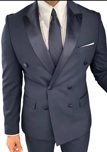 Abito da sposa designer due file doppio airone smoking abito da uomo slim fit - Foto 1 di 3