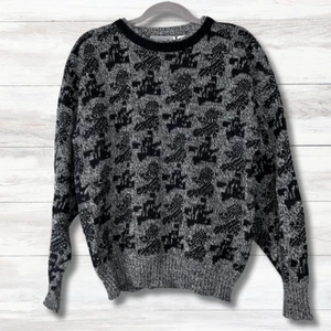 Vtg 90s Wool Blend Grandpa Sweater Mens Medium Grey Black Cosby Biggie Casual - Picture 1 of 9
