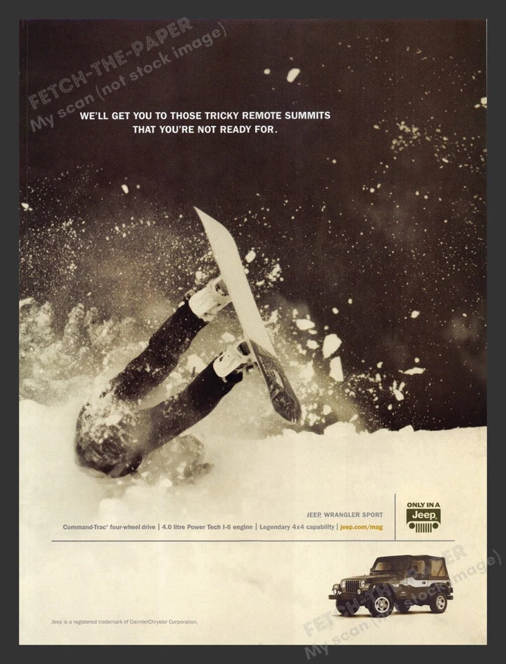 Jeep Wrangler Sport Snowboarding años 2000 anuncio impreso 2003 Foto 1 de 1