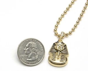 Men's Egyptian Pharaoh Gold Tone Icy Pendant 20" Ball Chain Necklace MMP 810 G - Picture 1 of 3