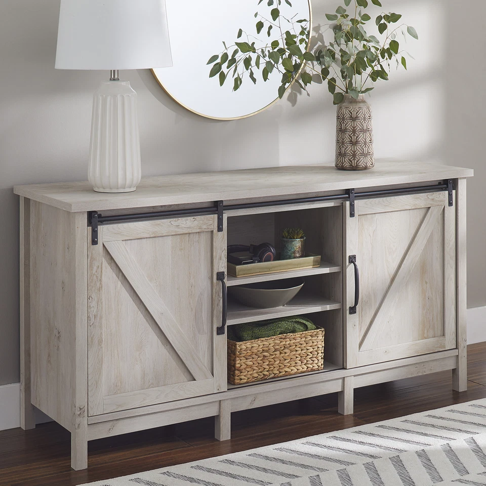 Modern Farmhouse 70" TV Stand Entertainment Center Console Credenza Rustic White - Image 1 of 4