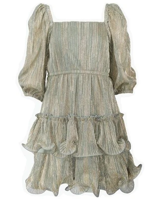 NEW Bonnie Jean Girls Size 7 "SAGE GREEN & GOLD" Metallic Boudre Ruffle Dress - Image 1 of 4