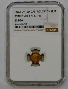1883-Dated California Gold Round Charm Miner w/ Pick - "H" - NGC MS 66 - Picture 1 of 4