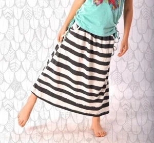 Paper Wings Organic cotton black cream stripe bustle maxi long skirt boho 10 12 - Picture 1 of 10
