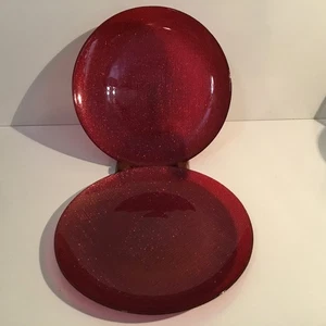 Bel set di 2 ~ piatti insalata in vetro rosso glitterato AKCAM rosso turco glitterato 8,5" - Foto 1 di 5